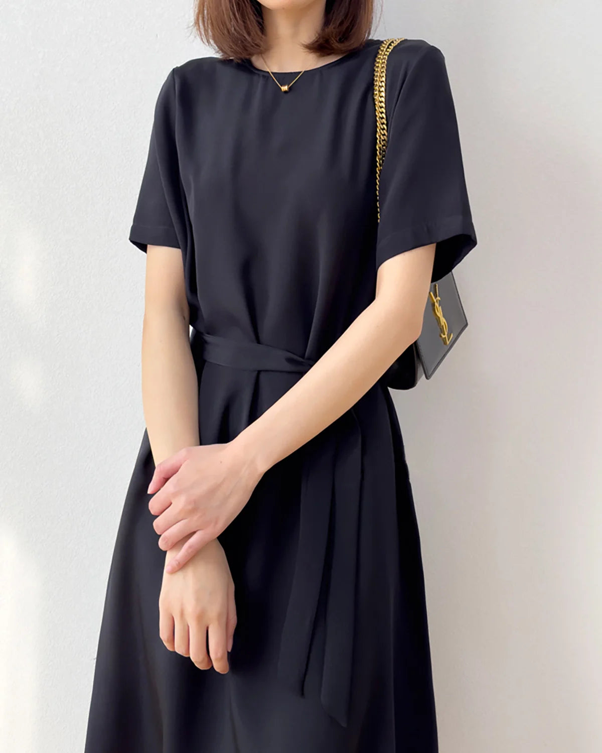 Loose Fit Belted Silk Dress 32 Momme