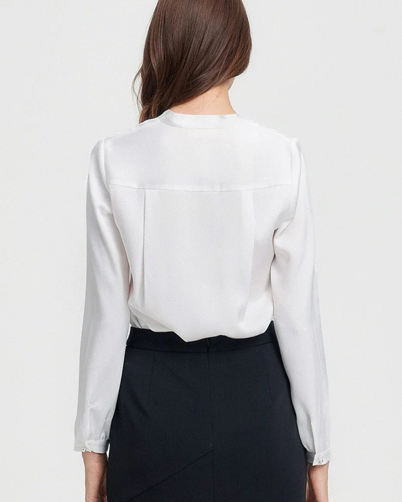 22 Momme Silk Tie Neck Blouse Long Sleeve