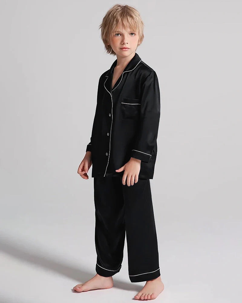 Boys Long Sleeve Silk Pajamas Set