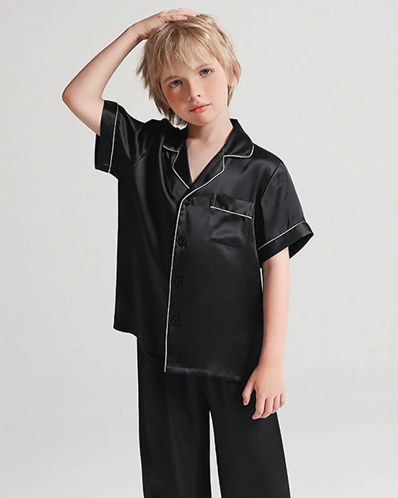 Boys Short Sleeve Silk Pajamas Set
