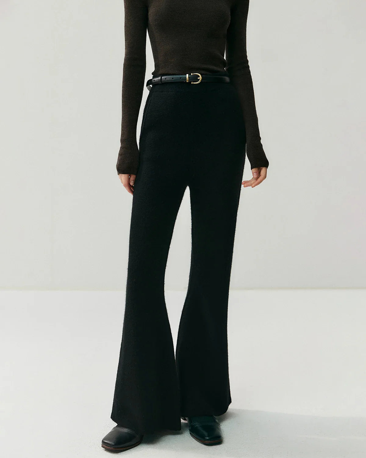 Cashmere Wool Flared Knit Pants with Pockets