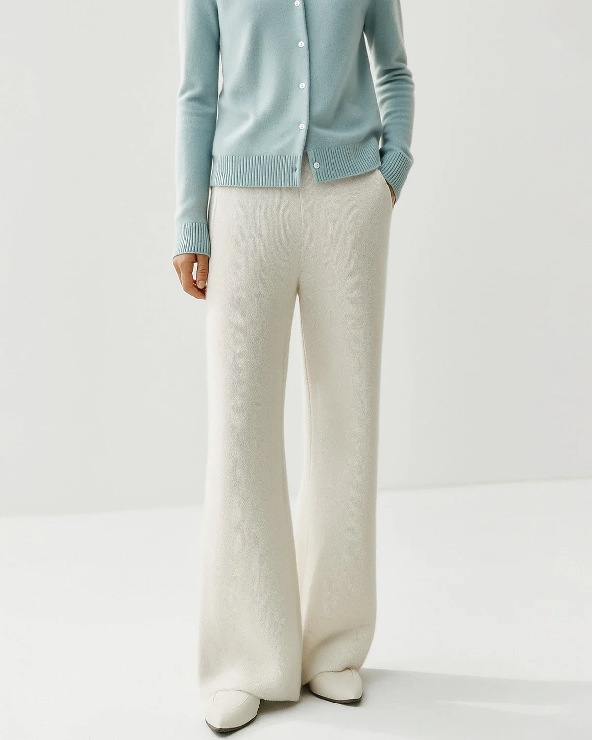 Cashmere Wool Flared Knit Pants with Pockets