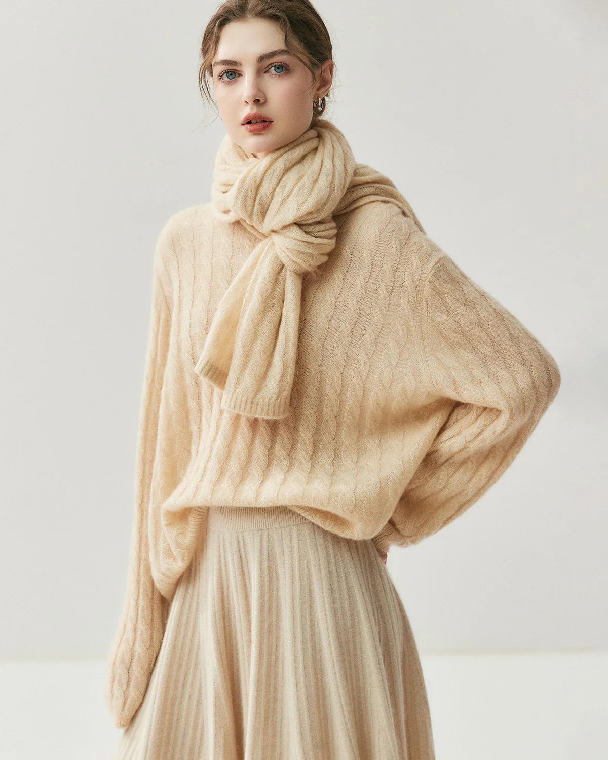 Cable Knit Cashmere Silk Scarf Wrap