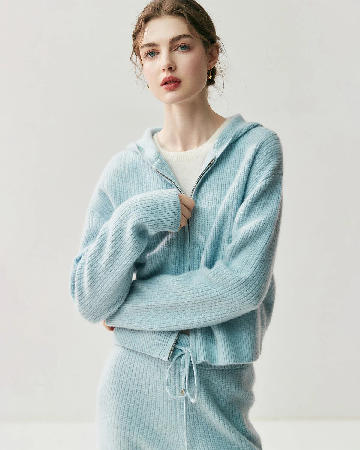 Cashmere Wool Zip Up Hoodie and Straight-Leg Pants