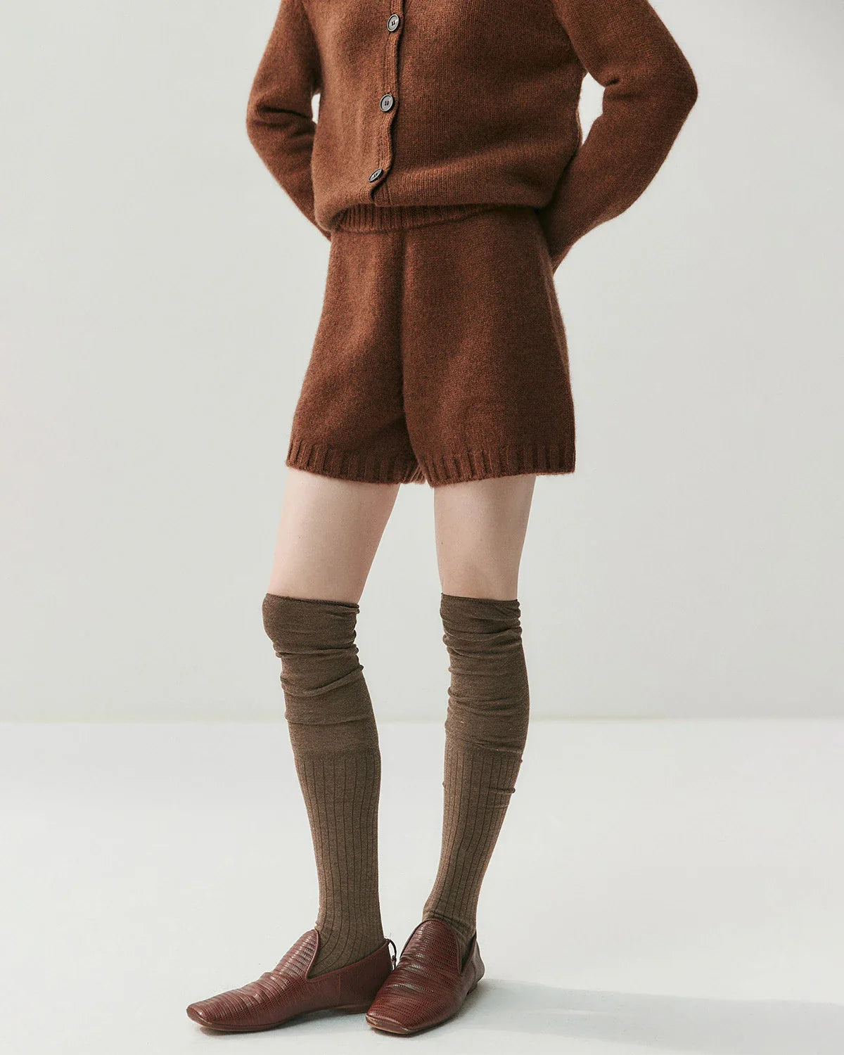 Women's Cashmere Wool Knit Cardigan and Shorts Set