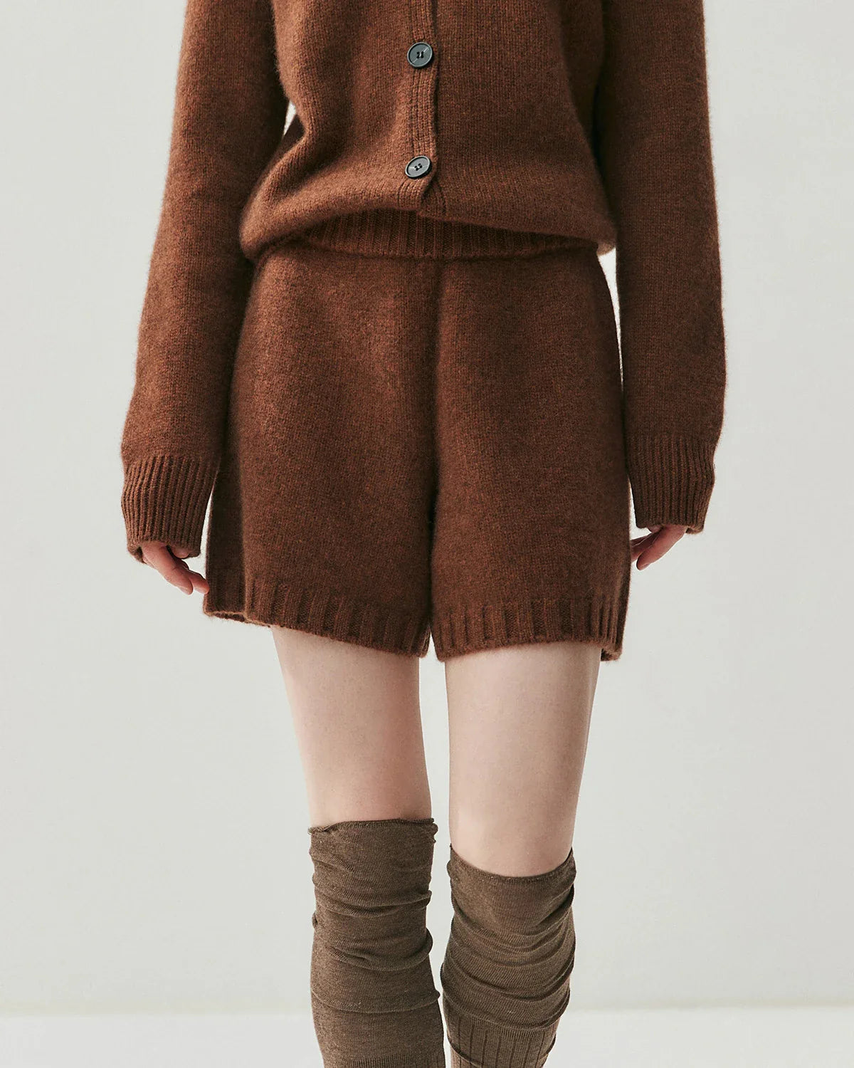 Women's Cashmere Wool Knit Cardigan and Shorts Set