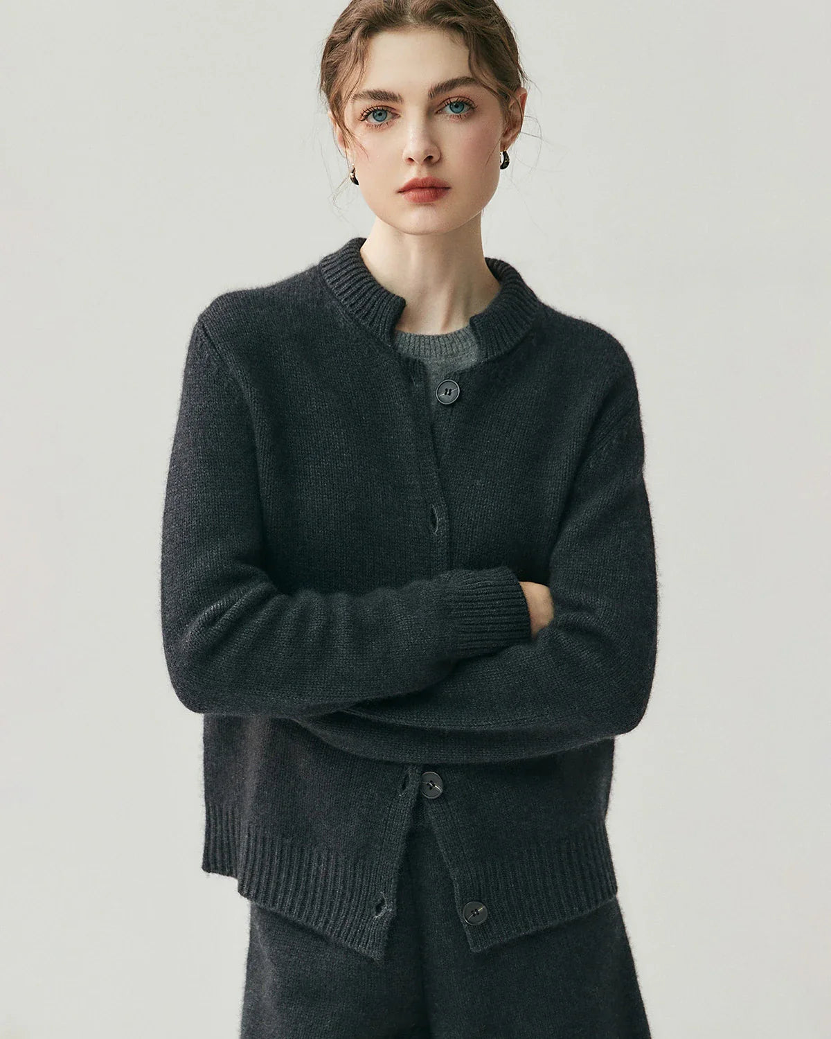Women's Cashmere Wool Knit Cardigan and Shorts Set