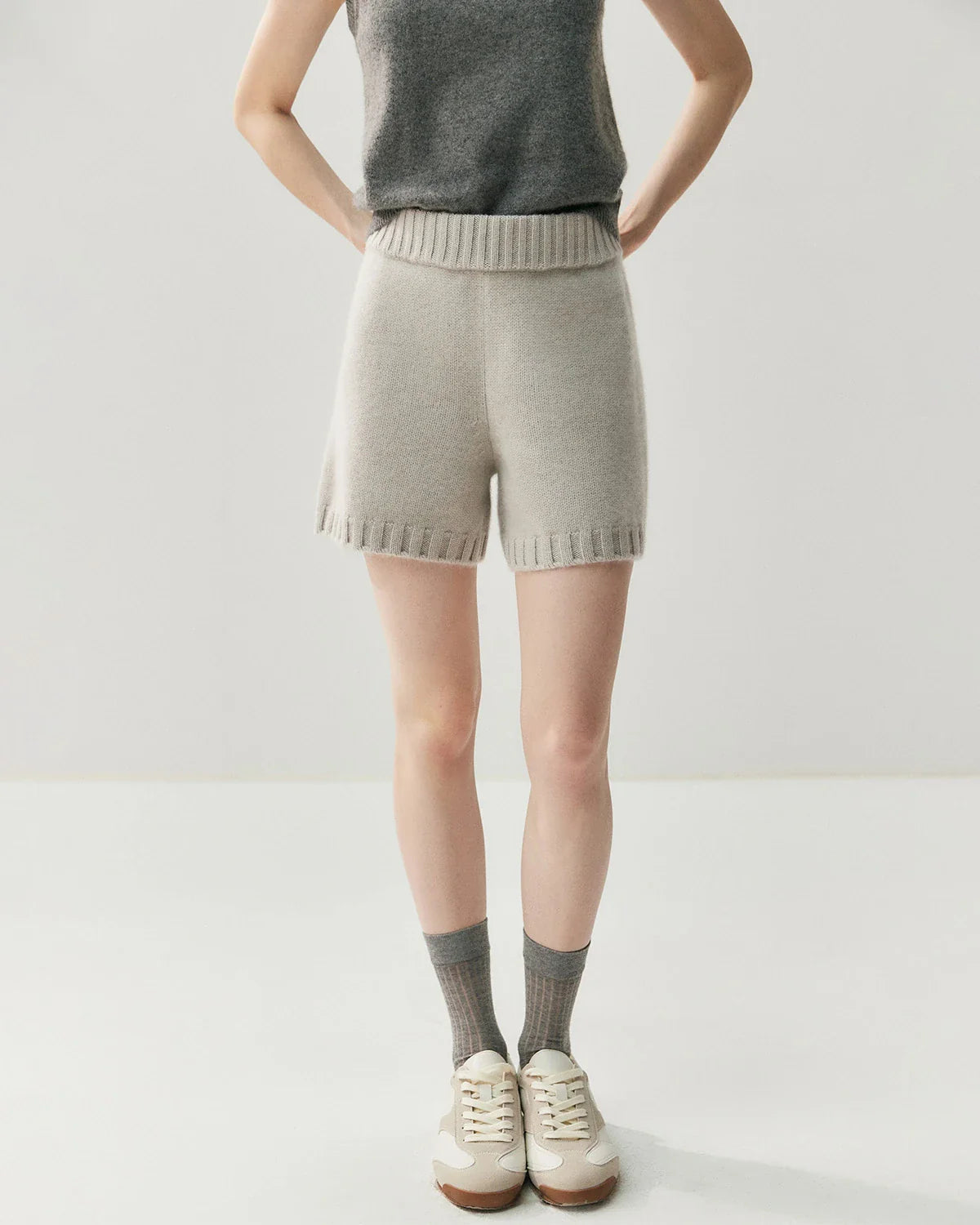 Women's Cashmere Wool Knit Cardigan and Shorts Set