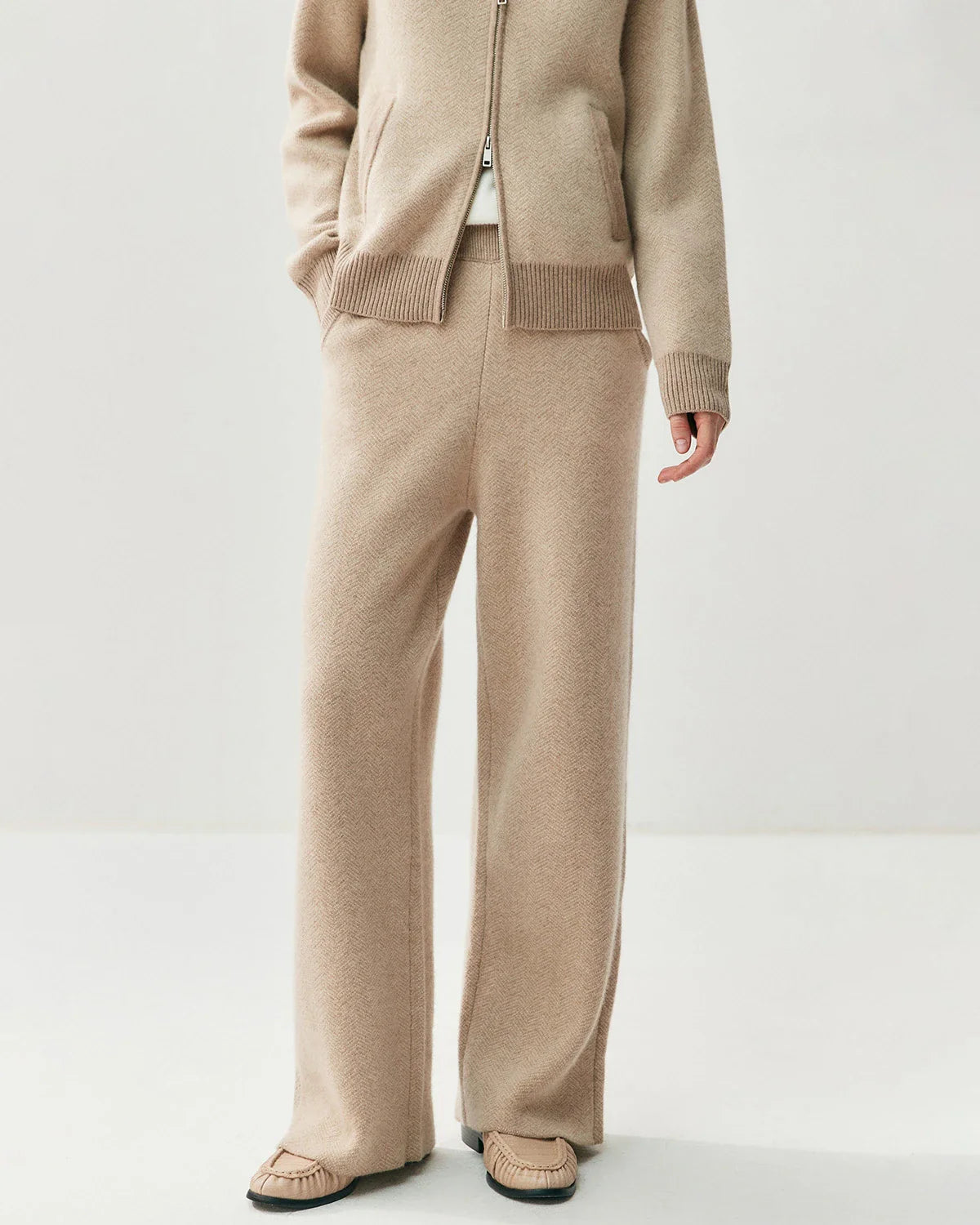 Cashmere Wool Zip Cardigan Set for Women
