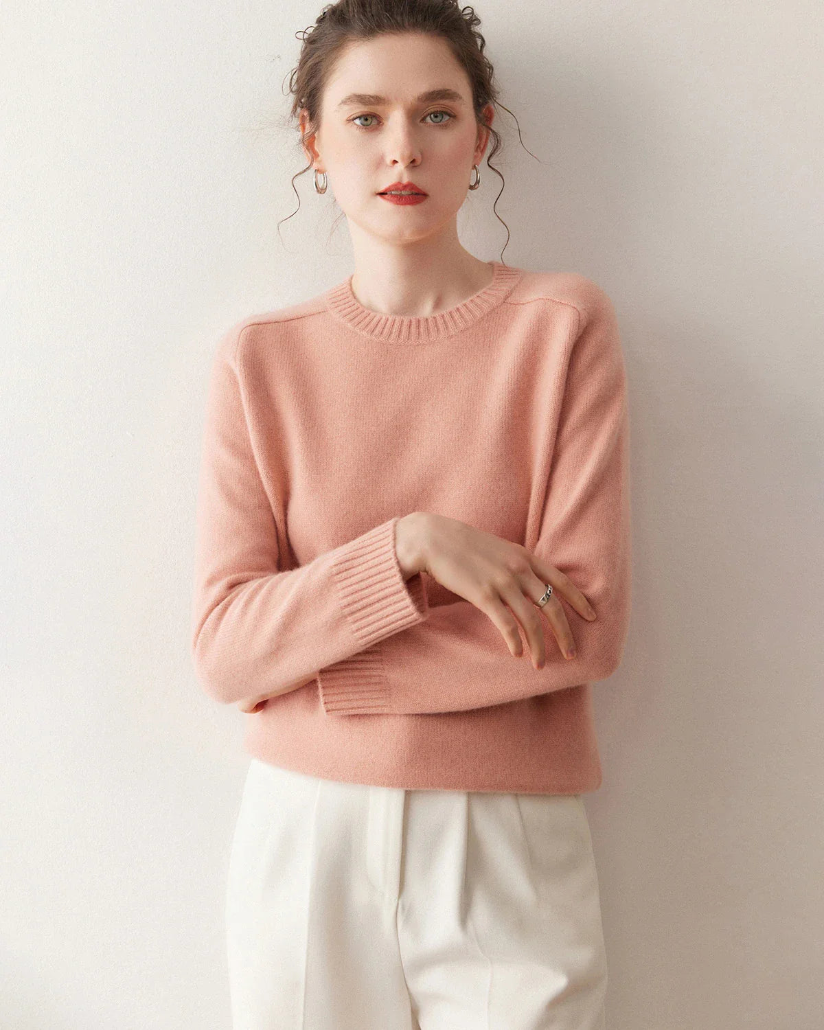 Classic Saddle Shoulder Round Neck Cashmere Sweater