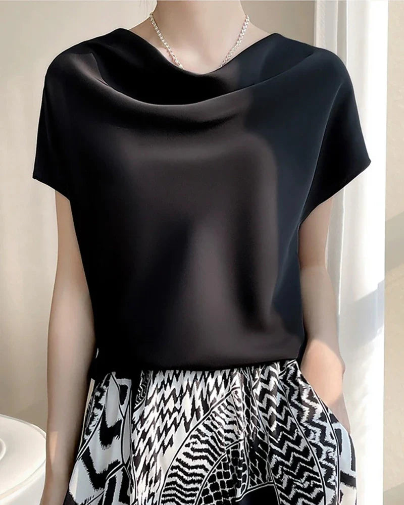 Cowl Neck Cap Sleeve Silk Blouse