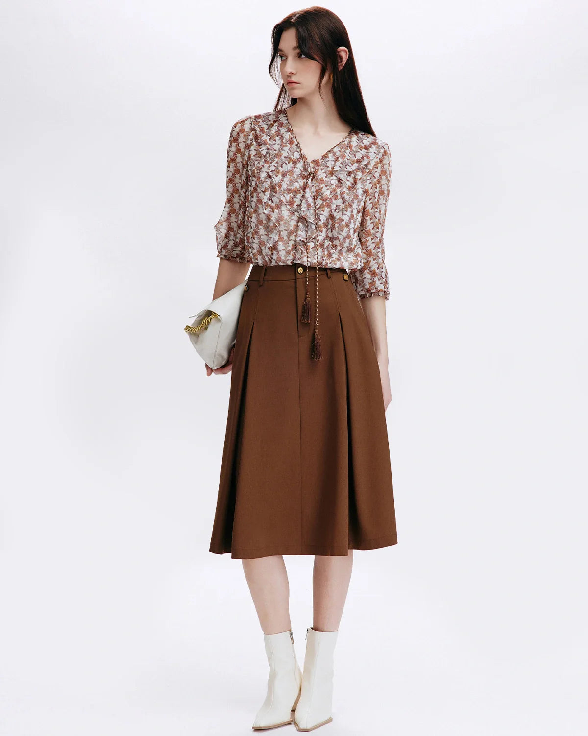 Daisy Floral Ruffle Silk Blouse