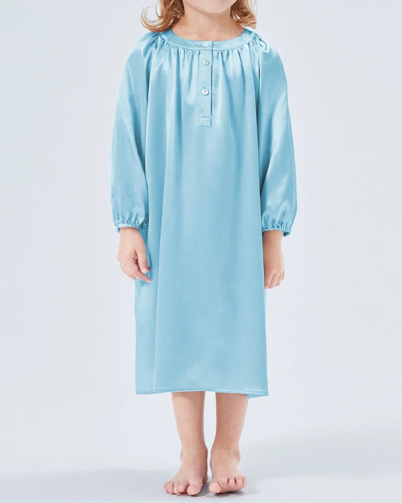 Long Silk Shirt Pajamas Sleepwear For Girl