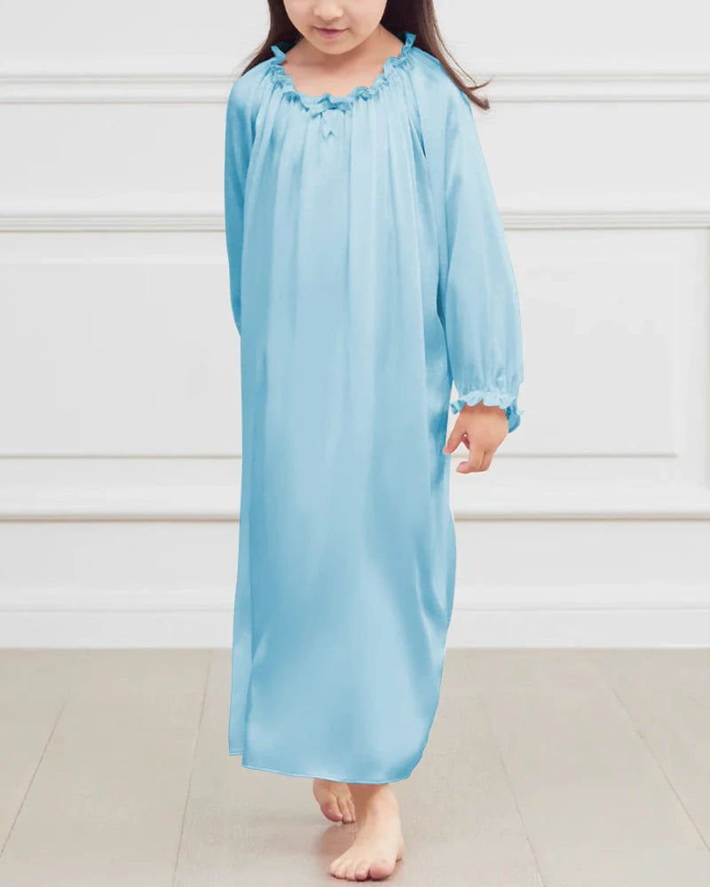 Girls Long Sleeve Silk Nightgown
