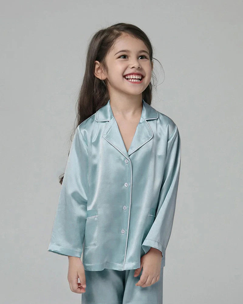 Classic Long Sleeve Kids Silk Pajama Set