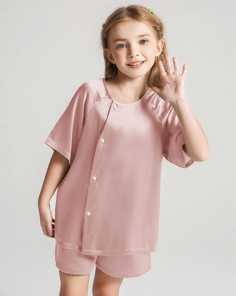 Kids Silk Pajamas Short Sleeve Shorts Set