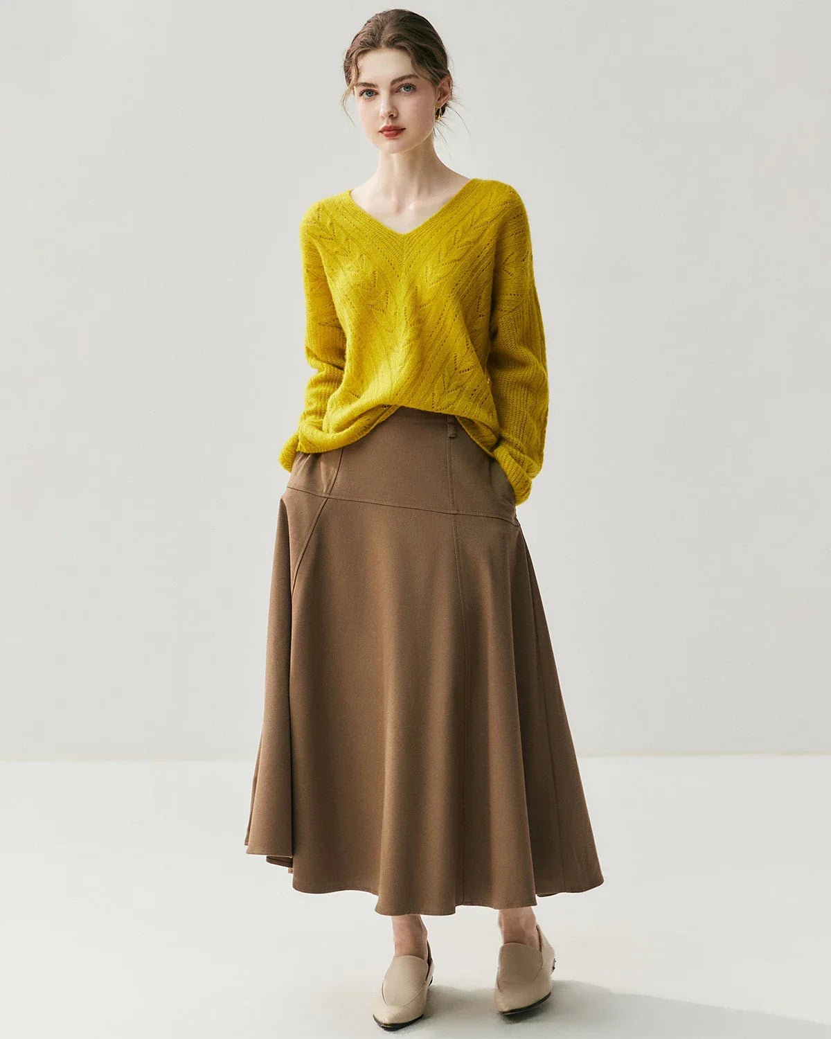 V-Neck Cable Knit Silk Cashmere Pullover