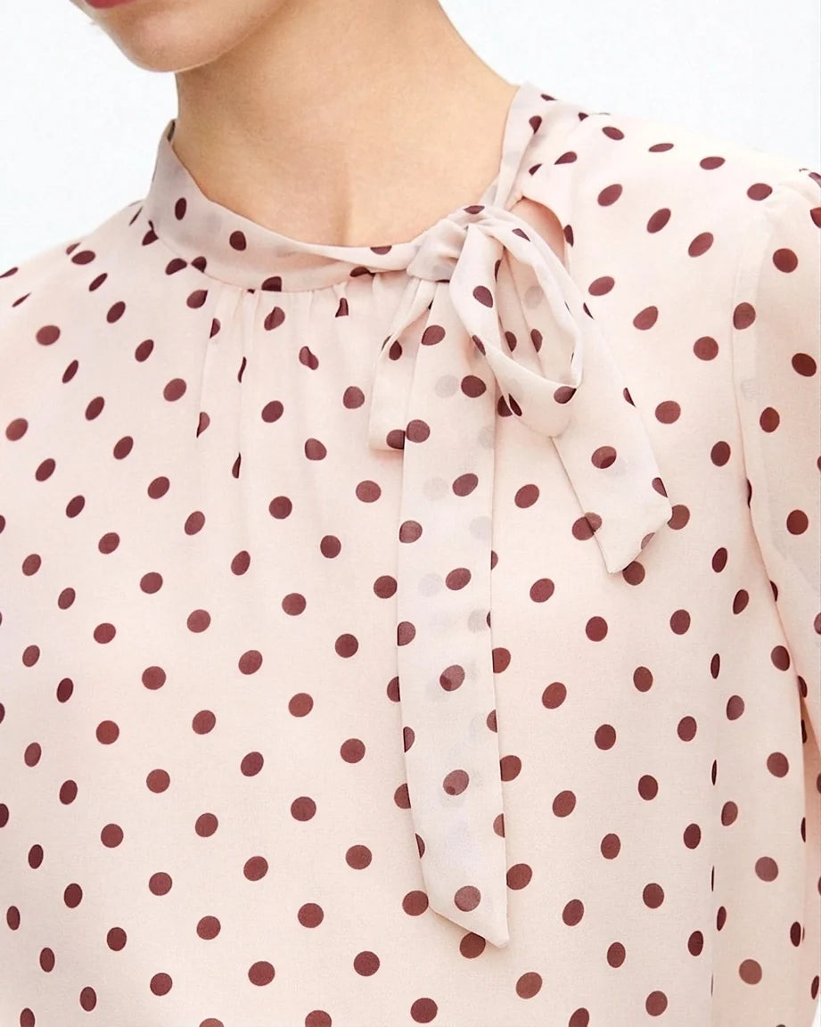 Polka Dot Silk Blouse with Side Tie