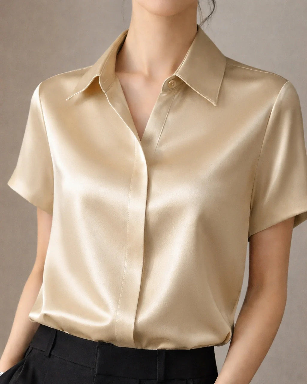 Classic Concealed Silk Shirt Short Sleeve