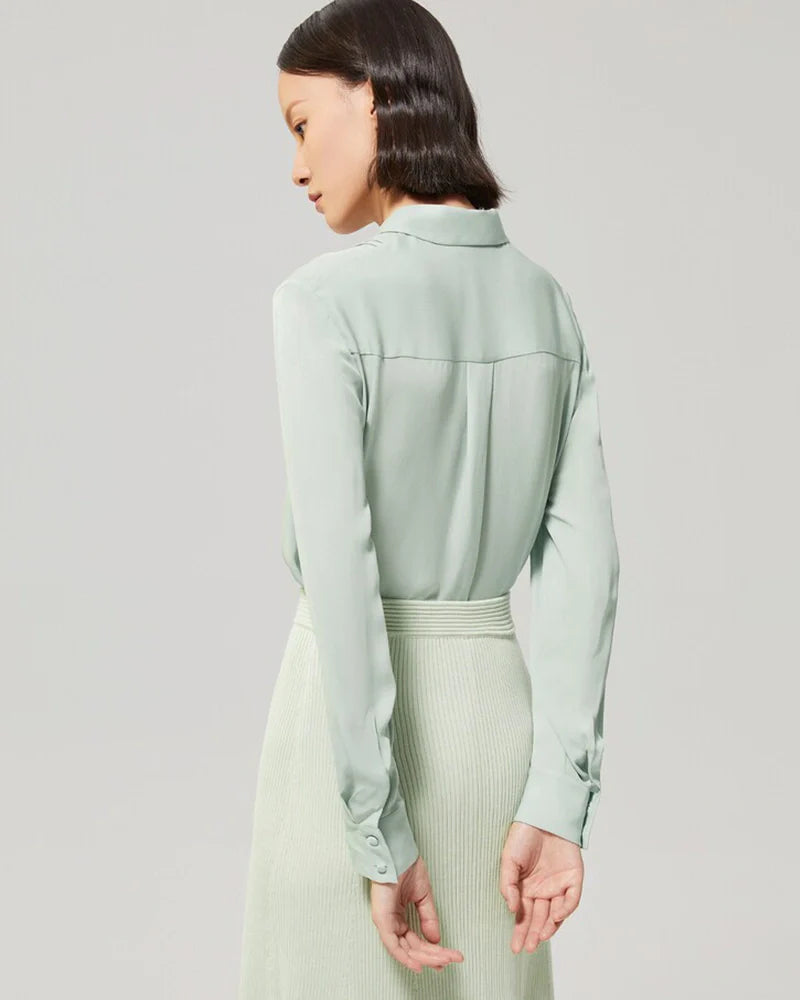 30 Momme Silk Pleated Long Sleeve Blouse