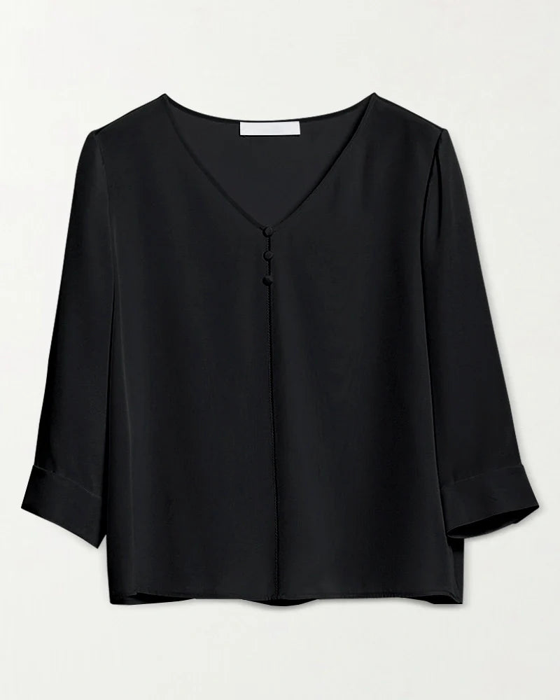 22 Momme V Neck Silk Blouse with 3/4 Sleeve