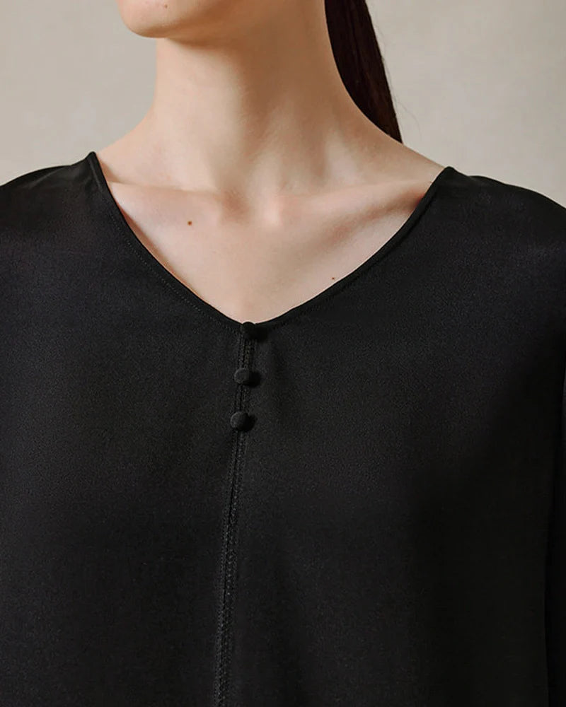 22 Momme V Neck Silk Blouse with 3/4 Sleeve