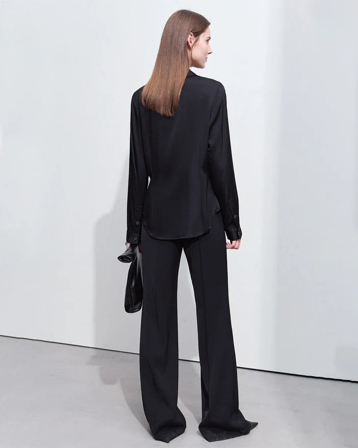 Minimalist Silk V Neck Long Sleeve Blouse