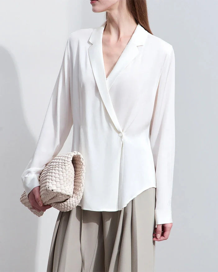 Minimalist Silk V Neck Long Sleeve Blouse