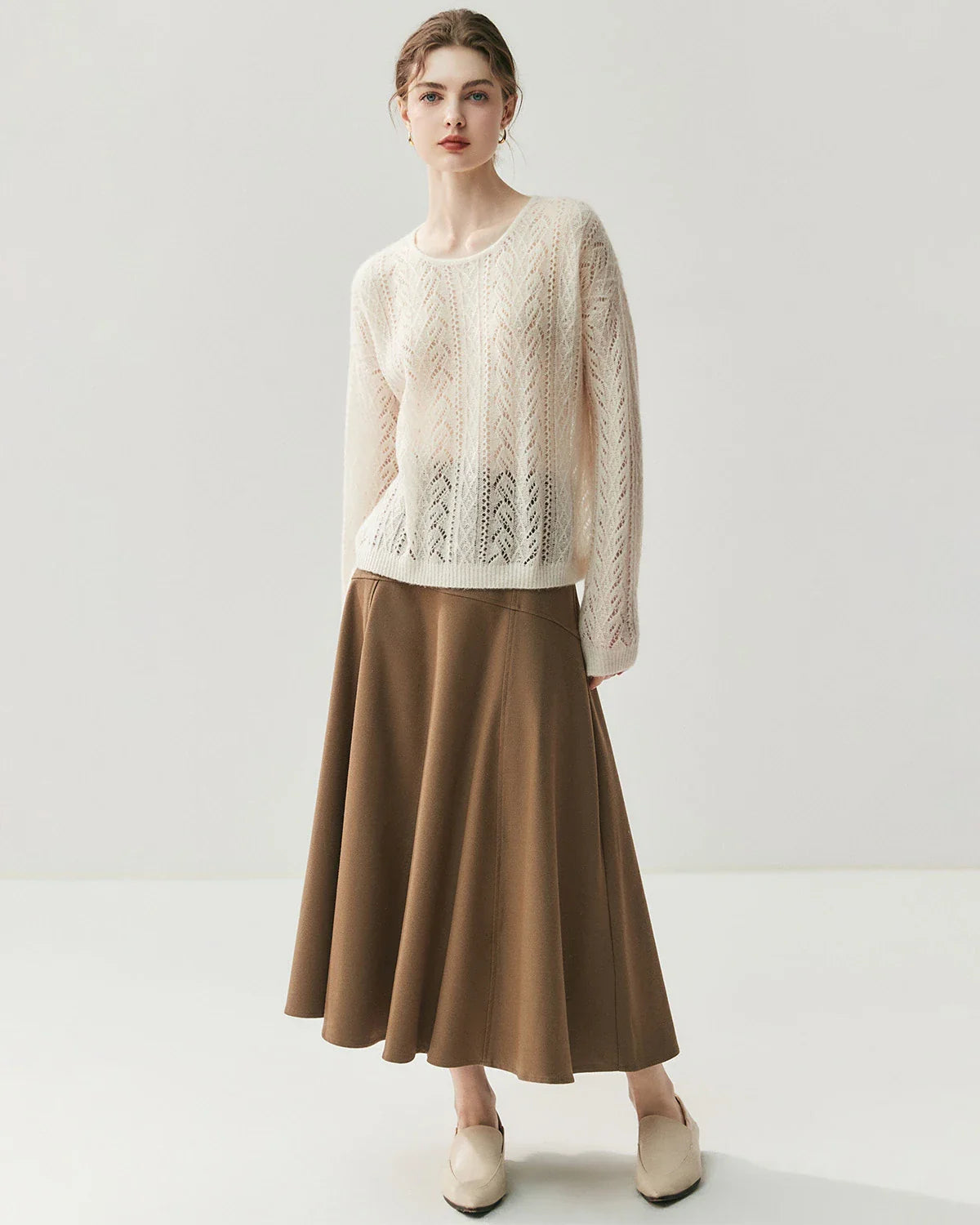 Silk-Cashmere Blend Crew Neck Pullover Sweater