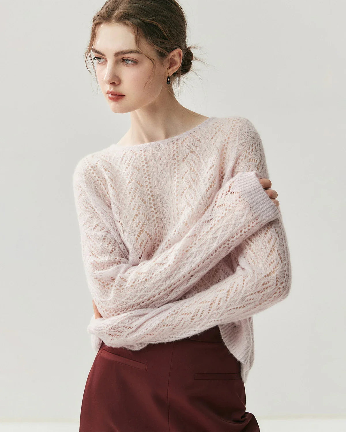 Silk-Cashmere Blend Crew Neck Pullover Sweater