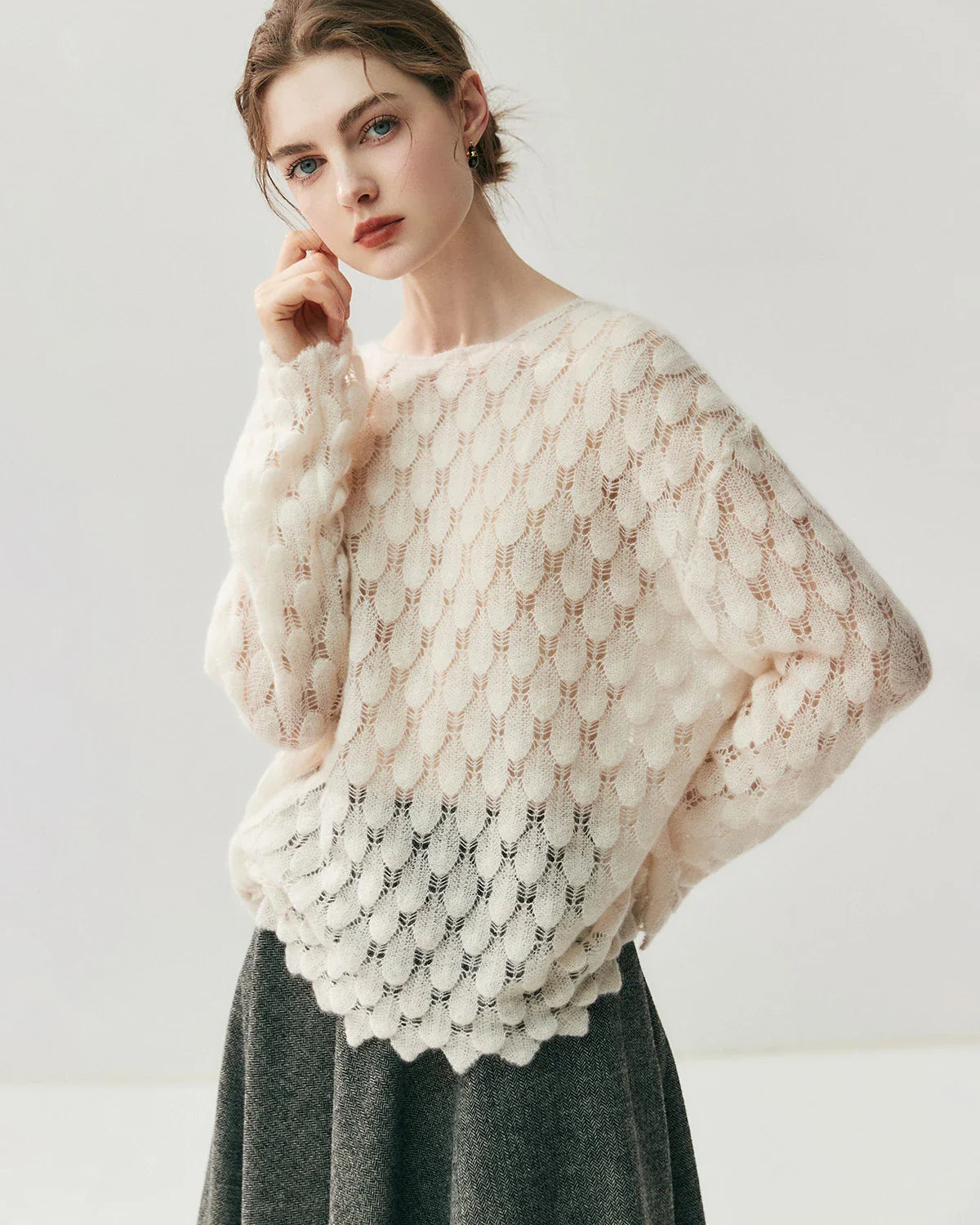 Breathable Silk Cashmere Crew Neck Pullover Sweater