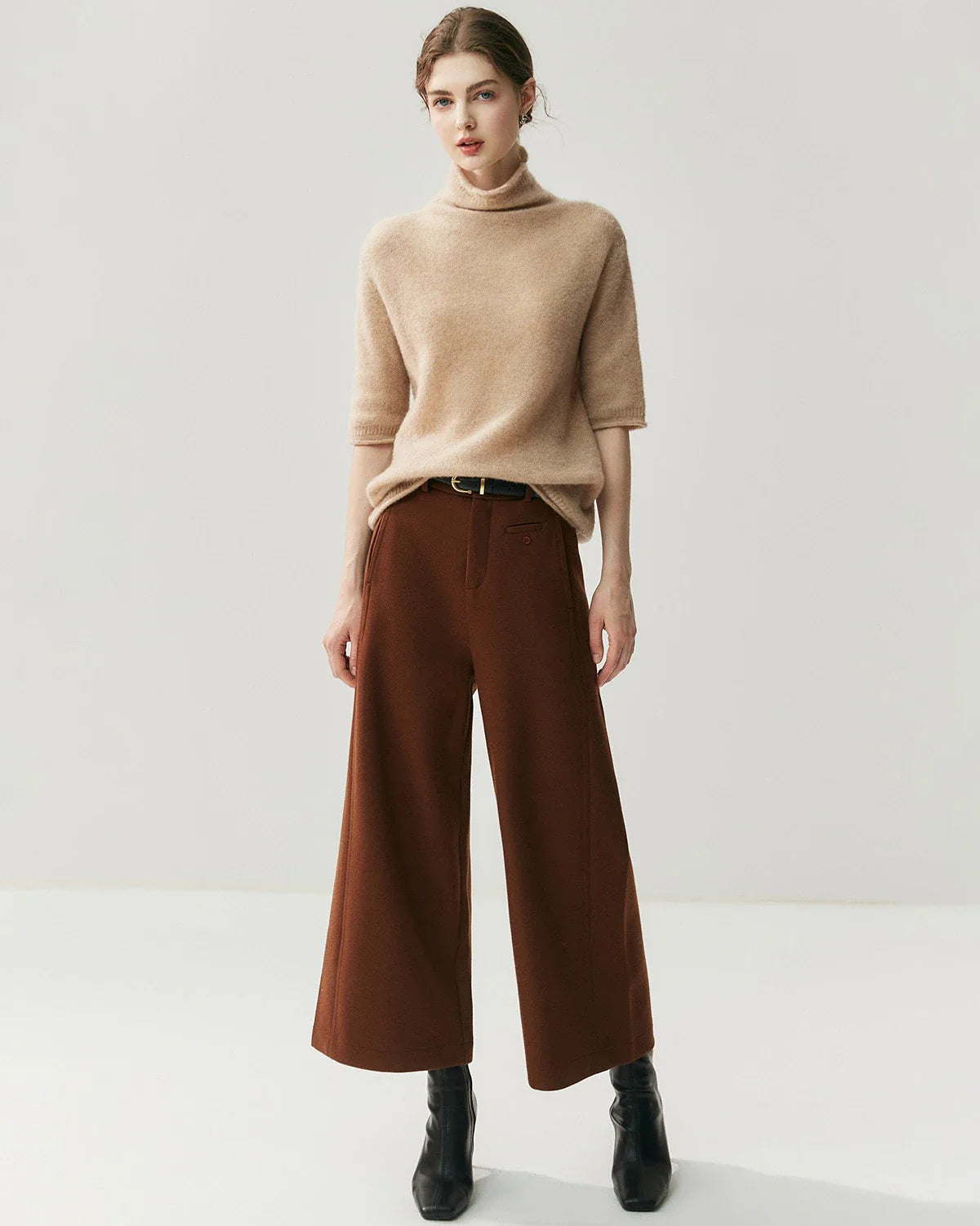 Silk-Cashmere Short Sleeve Turtleneck Sweater
