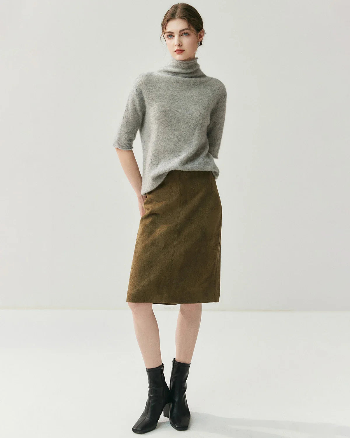 Silk-Cashmere Short Sleeve Turtleneck Sweater