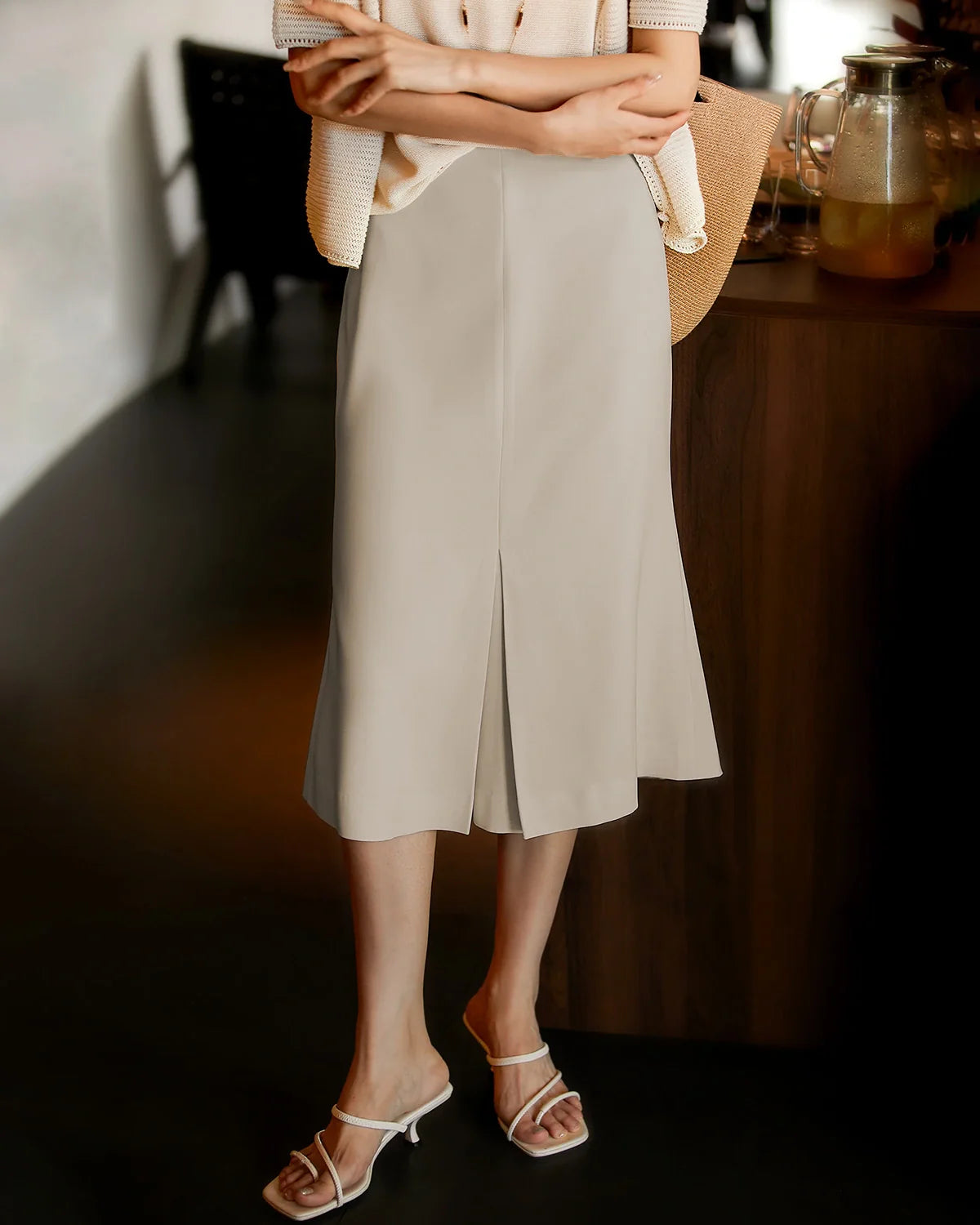 30 Momme Silk Mermaid Midi Skirt with Slit