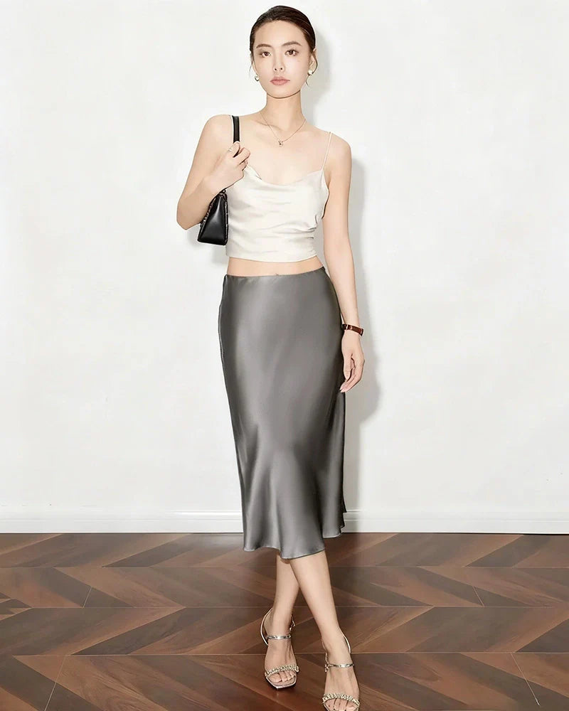 Elegant Knee-Length Silk Skirt