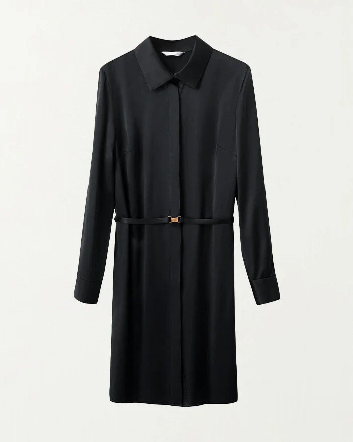 22 Momme Silk Belted Midi Dress Long Sleeve