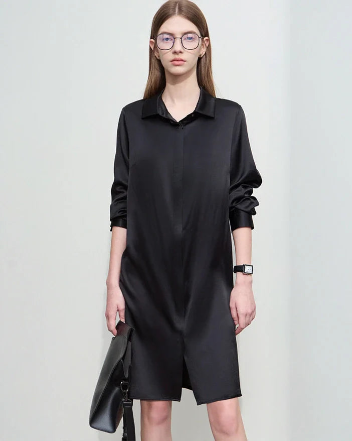 22 Momme Silk Belted Midi Dress Long Sleeve