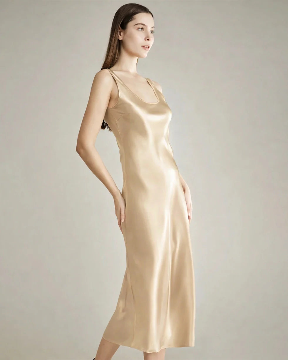 Scoop Neck Midi Silk Slip Dress