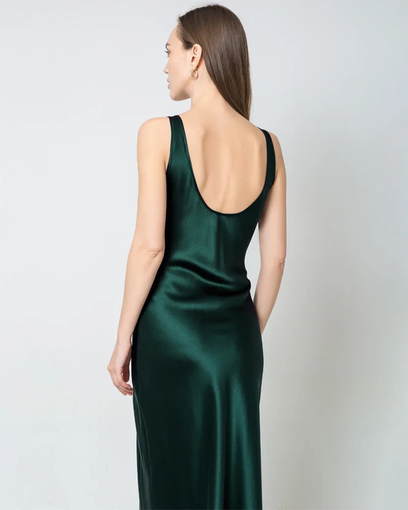 Scoop Neck Midi Silk Slip Dress