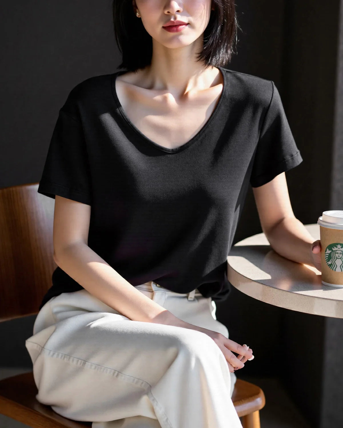 Women’s Silk Jersey V Neck Tee