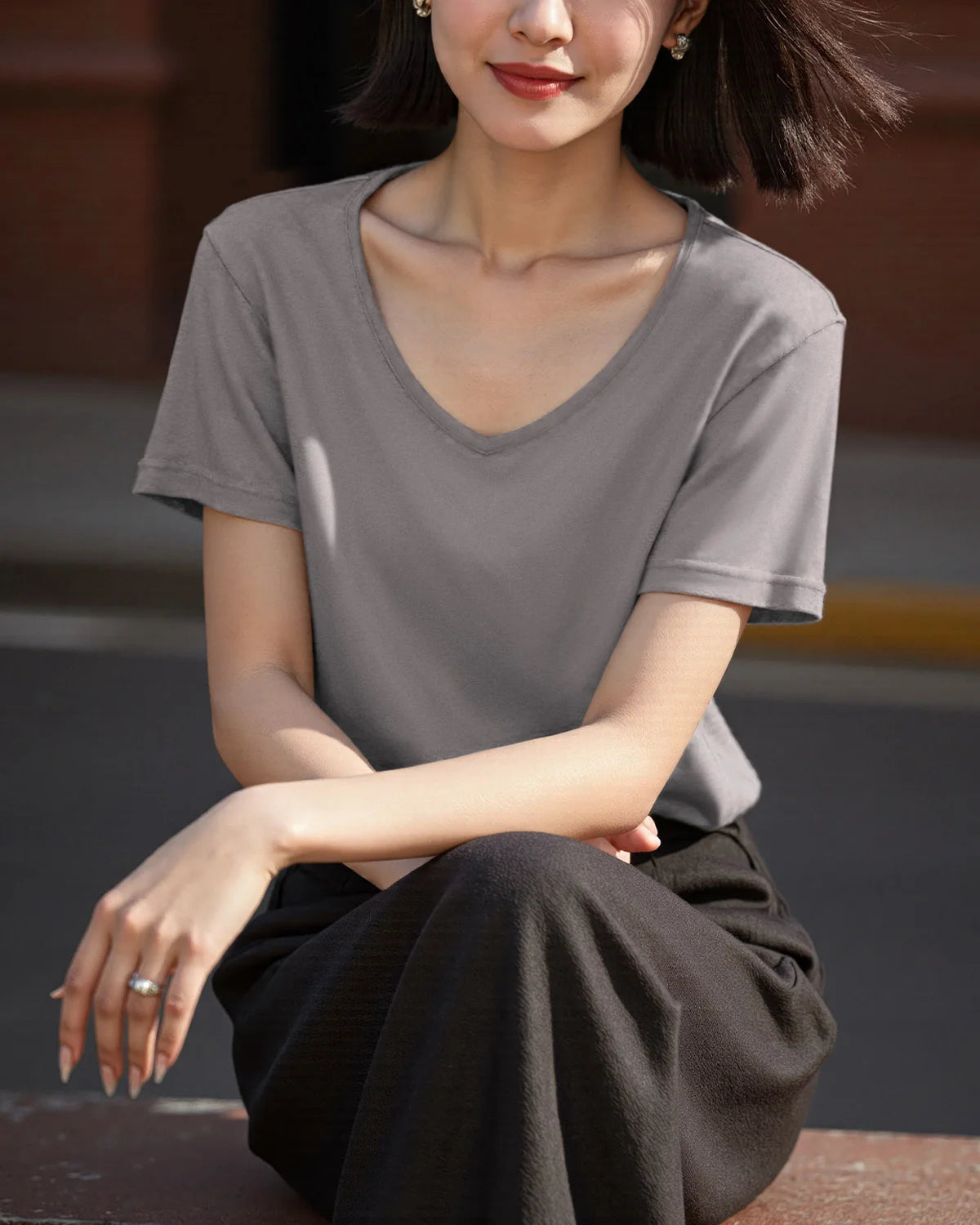 Women’s Silk Jersey V Neck Tee