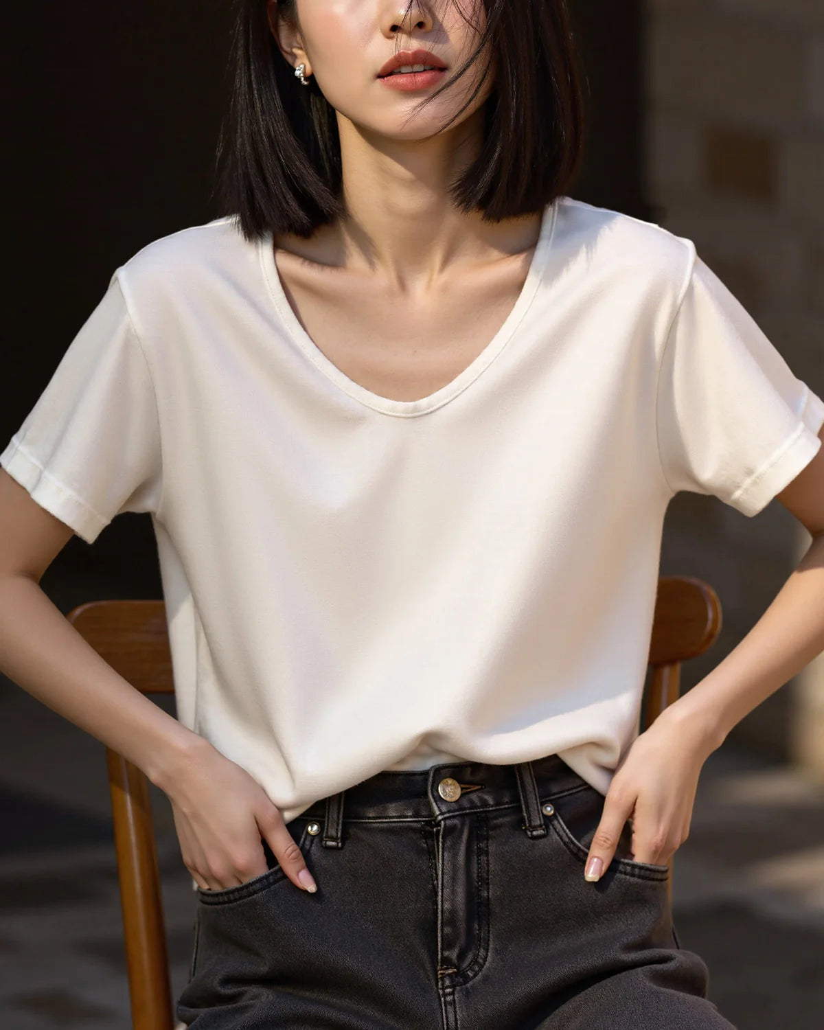 Women’s Silk Jersey V Neck Tee