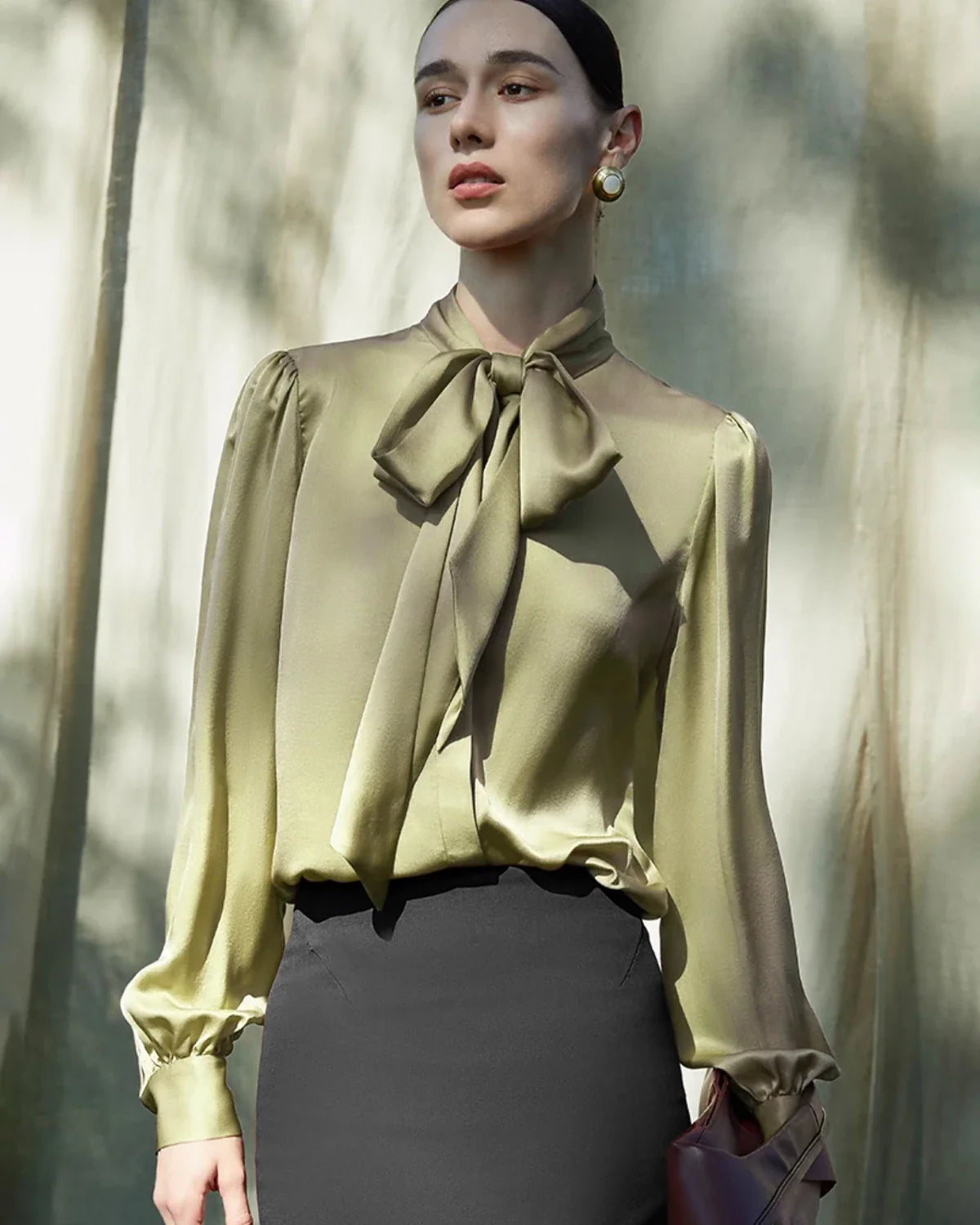 30 Momme Ladies Silk Tie-Front Blouse