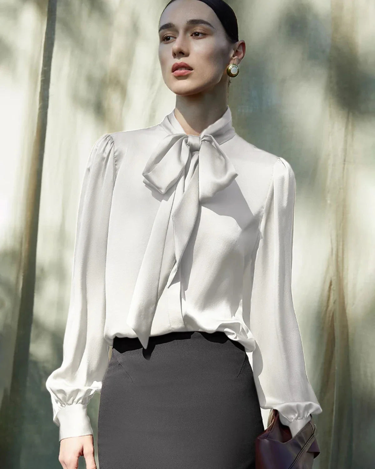 30 Momme Ladies Silk Tie-Front Blouse