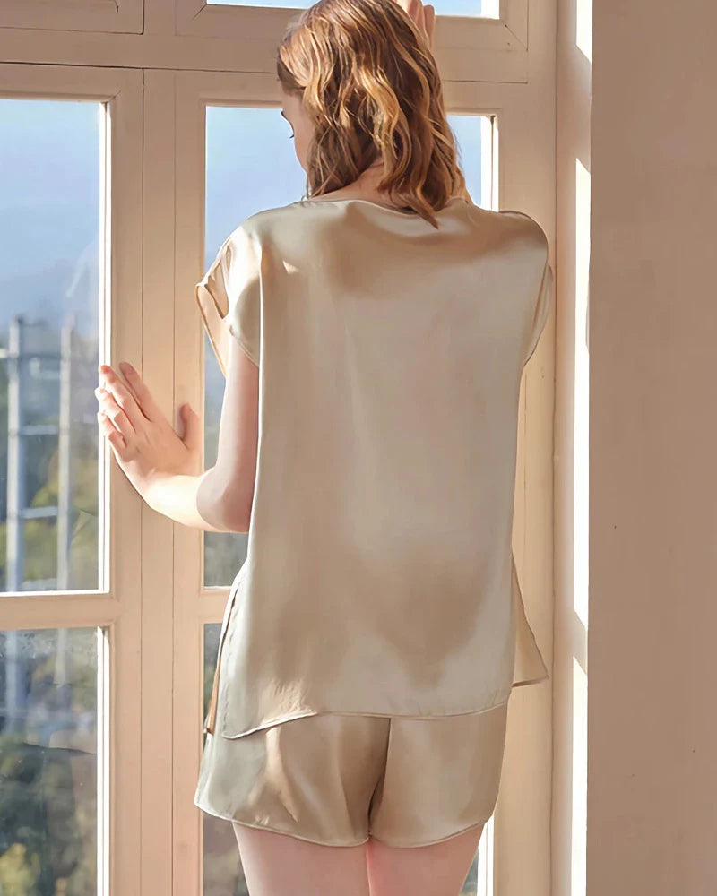 Washable Silk Short Sleeve Pajama Set