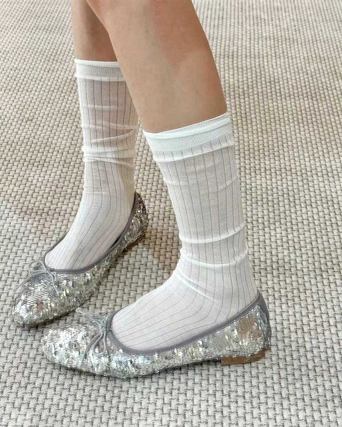 Women Sheer Cashmere Modal Blend Calf Length Socks