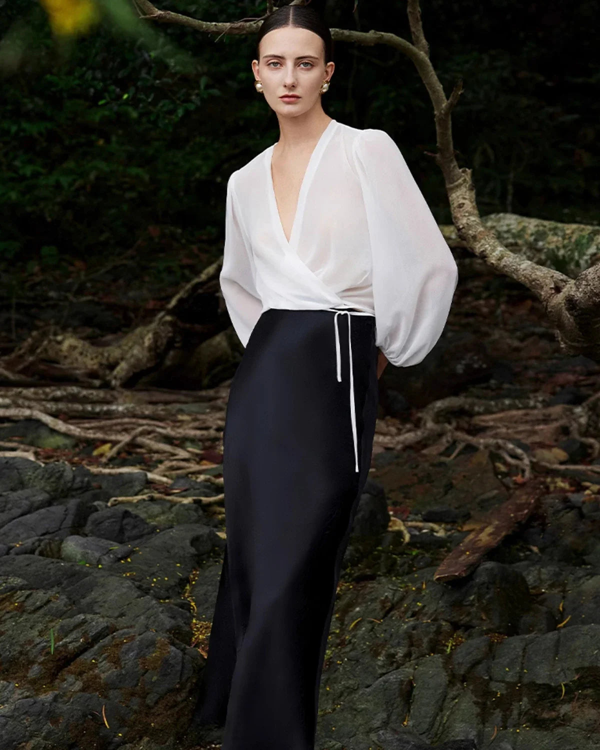 Surplice Neck Wrap Silk Blouse
