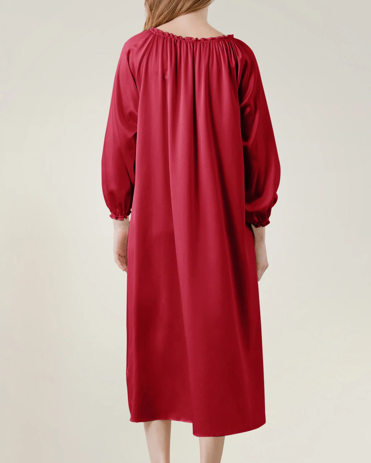 Silk Long Sleeve Nightgown with Ruched Detail