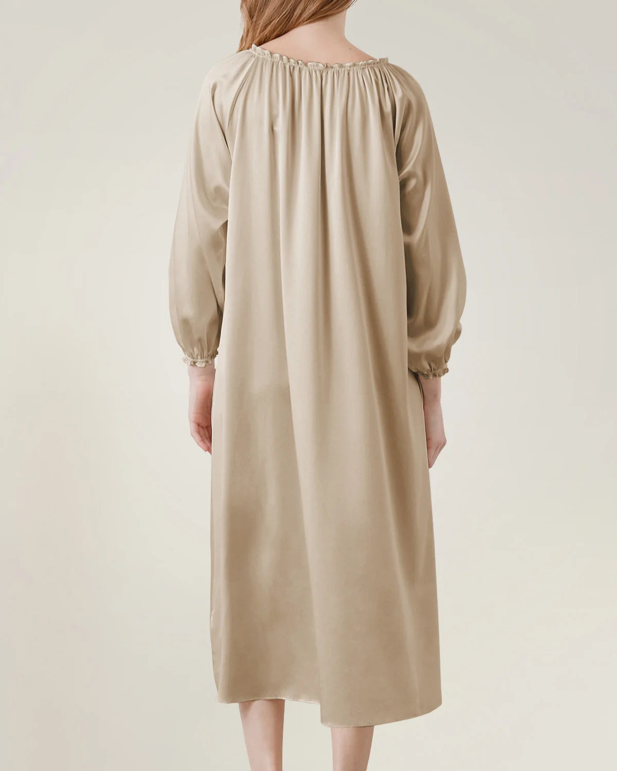 Silk Long Sleeve Nightgown with Ruched Detail