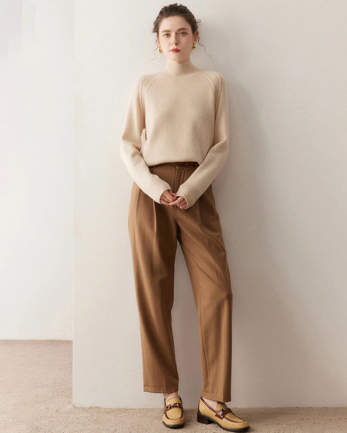 Mock Neck Cable Knit Cashmere Sweater